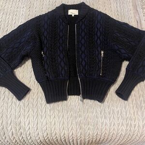3.1 Phillip Lim Black and Navy Textured Bomber Jacket